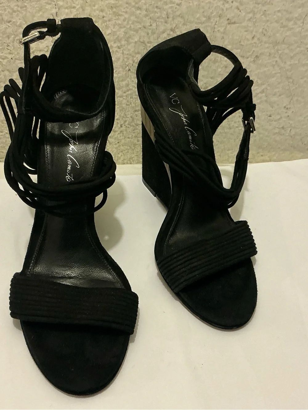 VC by Vince John Camuto Liverpool Suede Wedge Strappy Block Heel Sandals $250